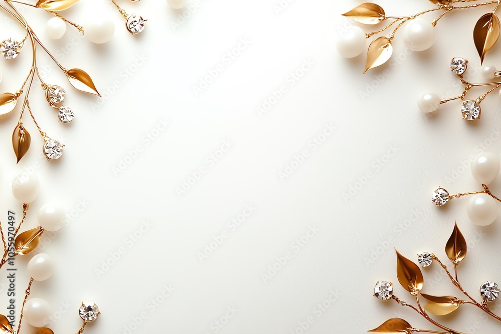 Elegant gold and pearl decorative frame on a white background, perfect for invitations and elegant designs. Elegant gold and pearl decorative frame on a white background, perfect for invitations and elegant designs.