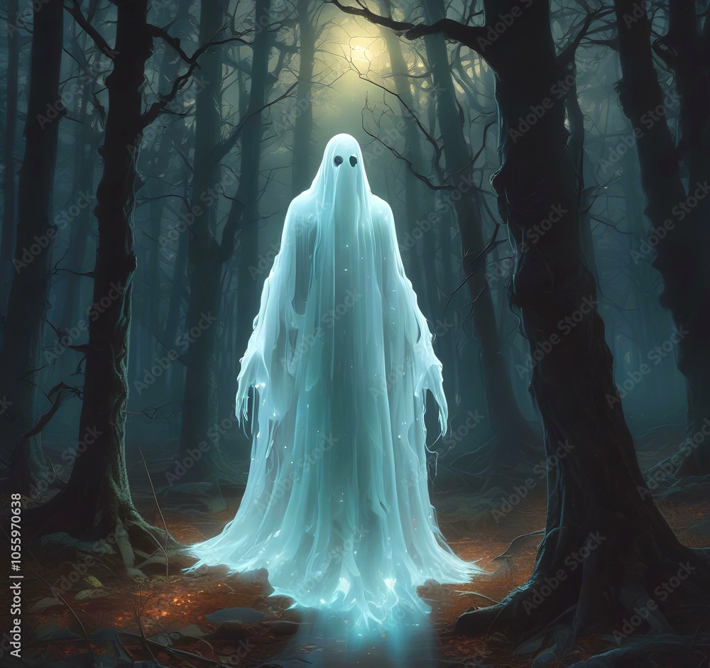 Illustration of glowing transparent ghost. Illustration of glowing transparent ghost.
