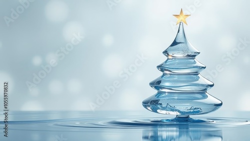 Christmas tree made of ice on a white light background