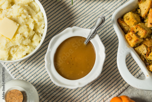 Homemade Thanksgiving Turkey Gravy in a Bowl