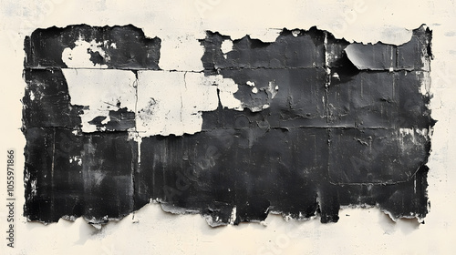 abstract composition featuring black and white textures with a distressed, layered effect. The rugged surface and bold contrast create a striking visual statement. photo