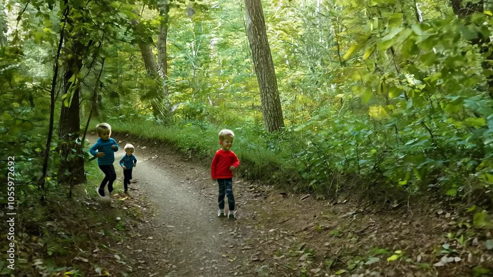 People jogging along a forest trail surrounded by tall green trees, enjoying an active lifestyle in nature. video