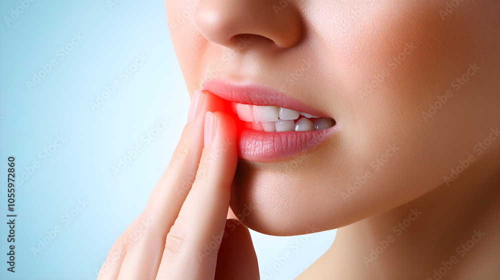 Fototapeta premium Woman Experiencing Toothache in Medical Background