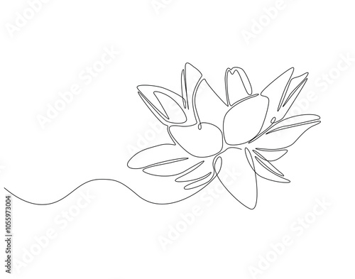 Continuous one line drawing of lotus flower. One line drawing illustration of beauty lotus flower. National vesak day concept single line. Editable outline