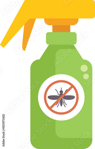 Green spray bottle protecting from mosquitoes with stop sign icon, concept of repellent or insecticide