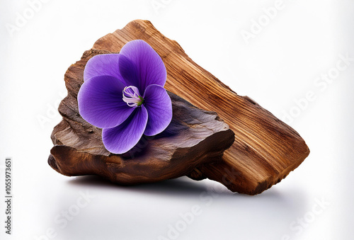 Violet flower isolated on white background. Violet and sandalwood isolated. Violet isolated. Violet  perfume flower, perfume flower oils, perfume essential flowers, violet perfume essential oils.
