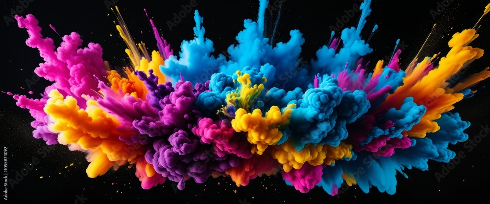 Vibrant explosion of colorful ink in motion on black background Vibrant explosion of colorful ink in motion on black background