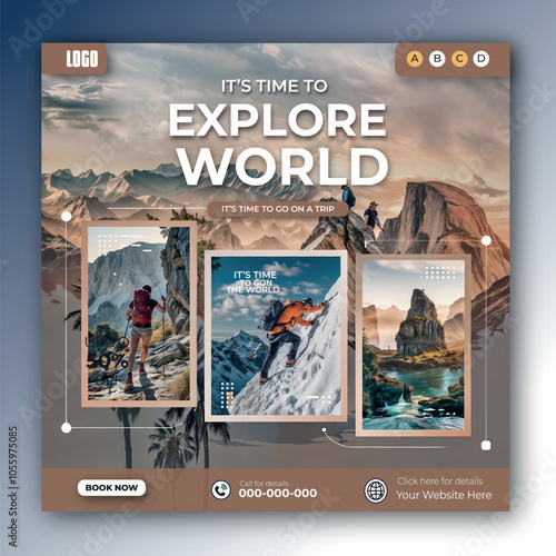 Travel and tour social media posts and web banner square design templates ai generated