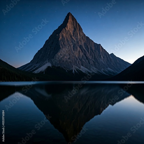 Majestic Mountain Reflection in Serene Lake at night photo