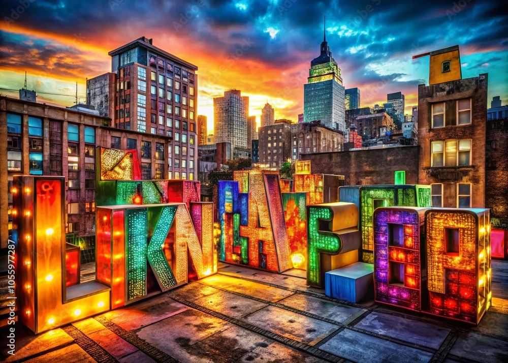 Naklejka premium Urban Exploration of Bright Placard Alphabet in Vibrant Cityscape