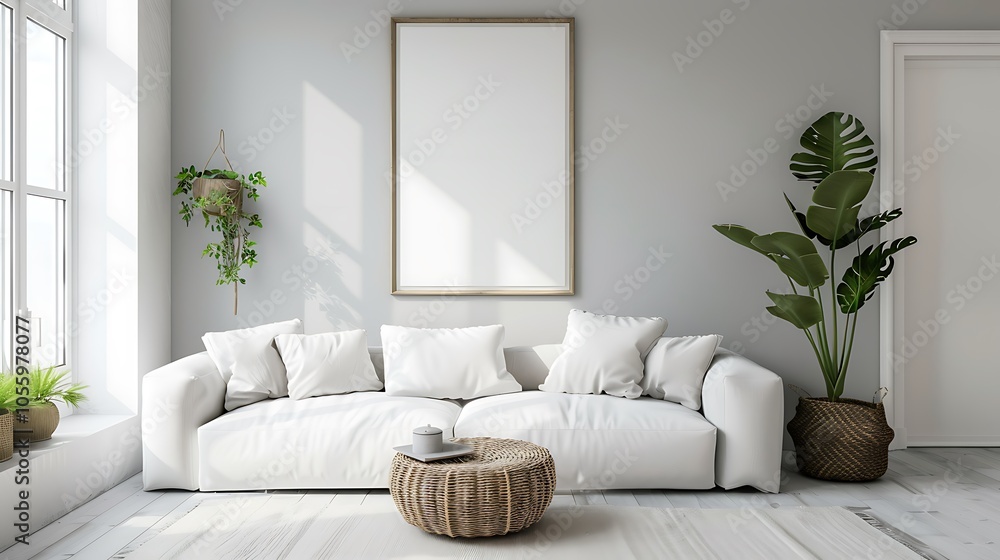 Modern Interior of Stylish Living Room ,Wall Mock Up, Frame , Poster with Beautiful Background, 3d render Modern Interior of Stylish Living Room ,Wall Mock Up, Frame , Poster with Beautiful Background, 3d render