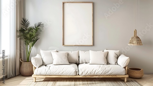 Modern Interior of Stylish Living Room ,Wall Mock Up, Frame , Poster with Beautiful Background, 3d render