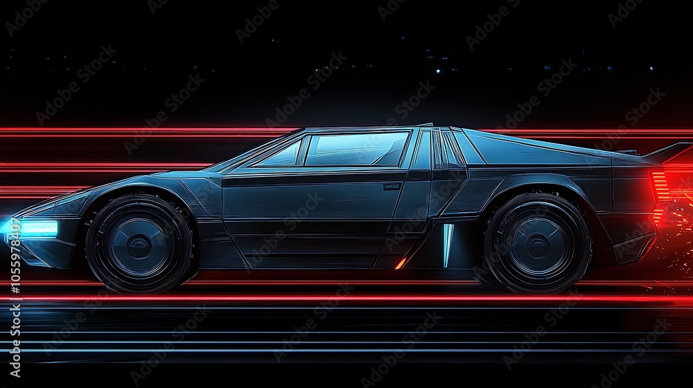 Sleek Futuristic Car in Motion with Vibrant Lights Sleek Futuristic Car in Motion with Vibrant Lights