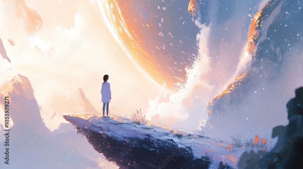 A bright scene of future potential, with a student envisioning their path ahead A bright scene of future potential, with a student envisioning their path ahead