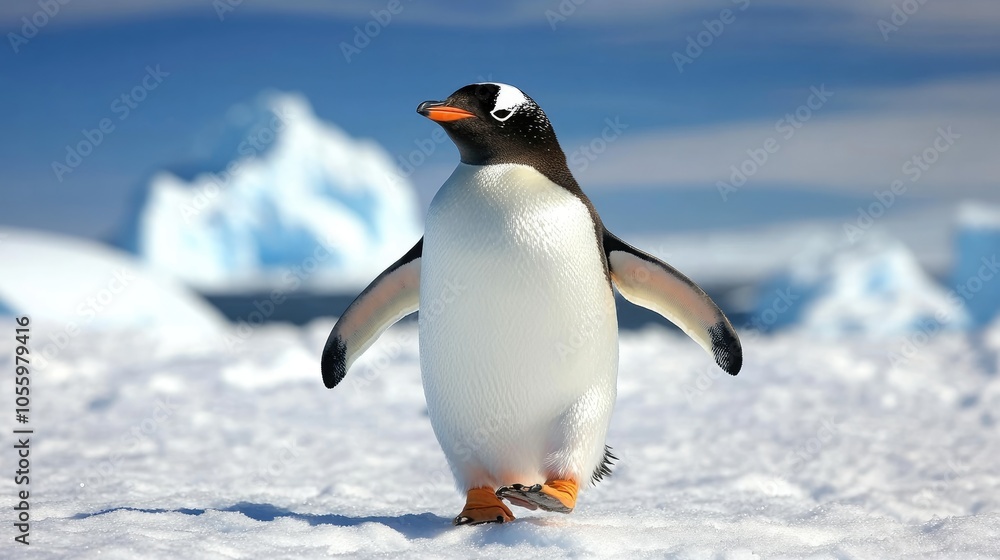 Fototapeta premium Gentle Penguin Walking on Snowy Landscape
