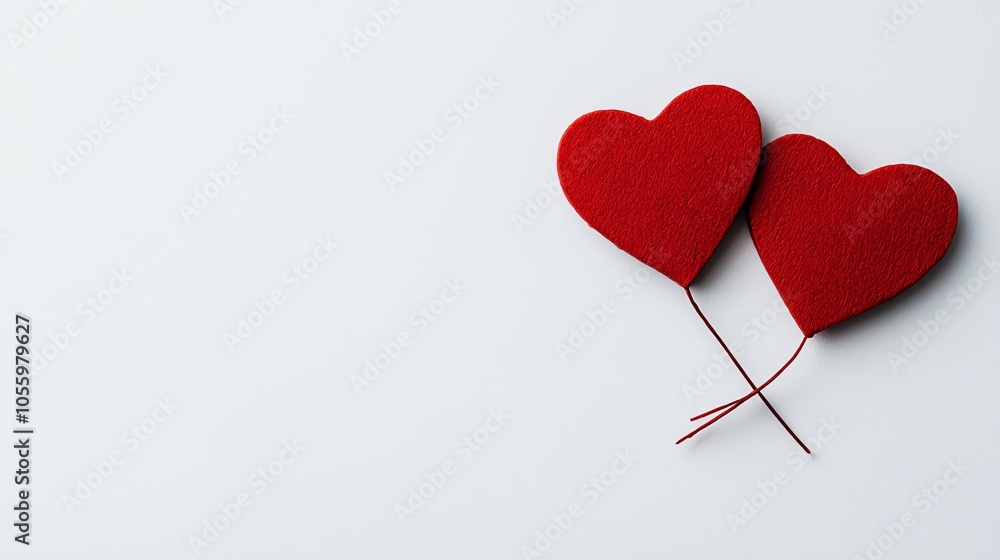 Two red felt hearts with sticks on a white isolate background. Two red felt hearts with sticks on a white isolate background.