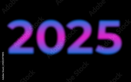 Artistic inscription 2025 with neon effect in blue and pink tones. New Year. New Year's motive. Pixel graphics.