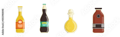 Different Liquid in Bottle as Market Product Vector Set