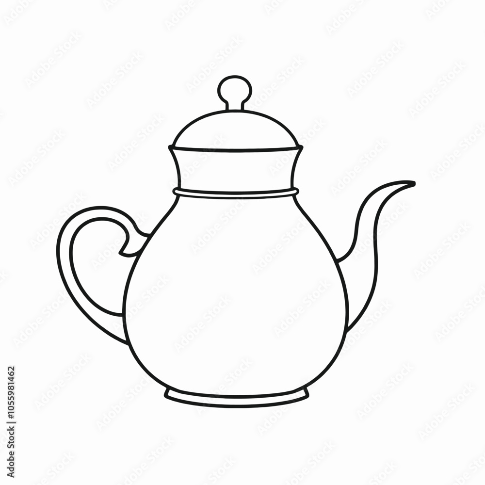 Fototapeta premium a black and white line drawing of a teapot. It is a kettle with a spout and a lid on top