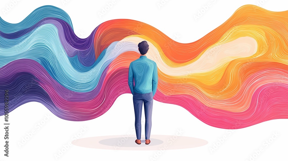 A Reflective Moment: A Businessperson Stands at the Crossroads of Colorful Possibilities and Future Paths with Confidence and Curiosity. A Reflective Moment: A Businessperson Stands at the Crossroads of Colorful Possibilities and Future Paths with Confidence and Curiosity.