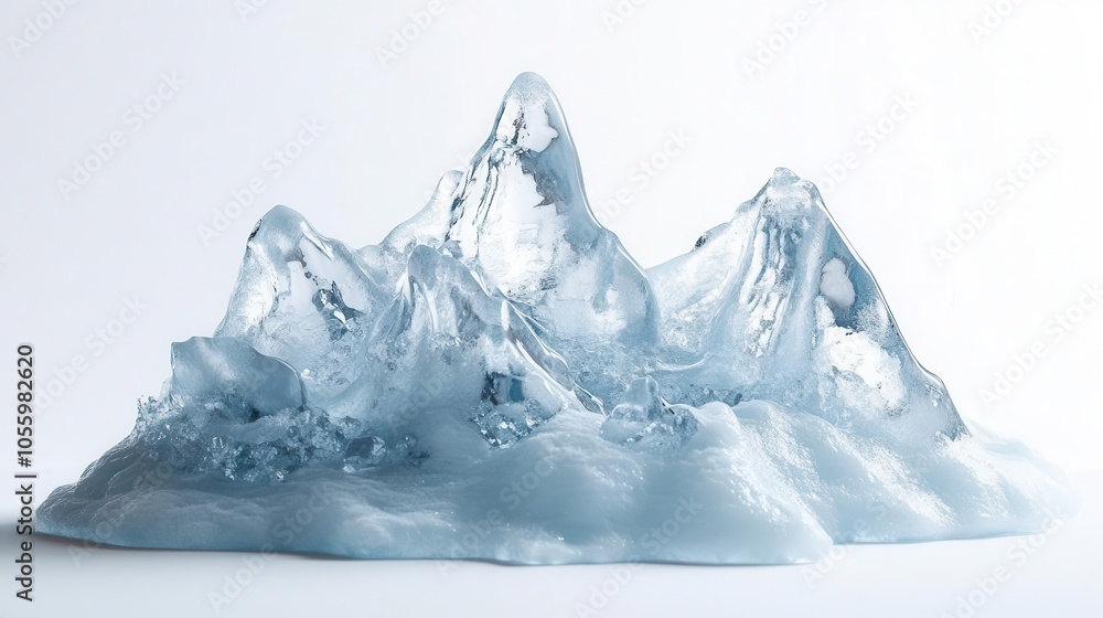 intricate ice sculpture fashioned to resemble a majestic mountain range, set against a stark white background, highlighting the craftsmanship and beauty of frozen art intricate ice sculpture fashioned to resemble a majestic mountain range, set against a stark white background, highlighting the craftsmanship and beauty of frozen art
