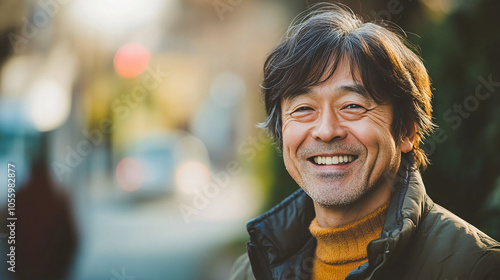 Japanese person smiling with warmth and joy