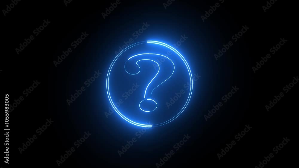 Glowing neon blue color question mark animation icon sign symbol on black background. Glowing neon blue color question mark animation icon sign symbol on black background.