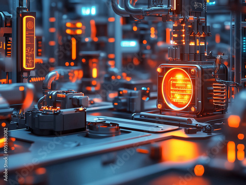 Futuristic Circuit Board with Glowing Neon Elements