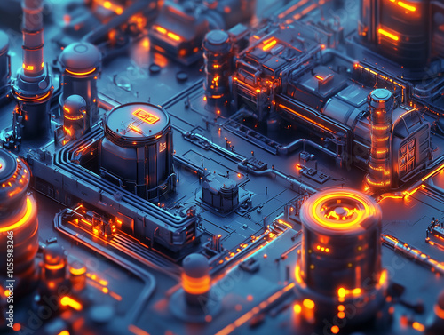 Futuristic Circuit Board with Glowing Neon Elements