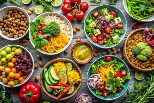 Vibrant Healthy Salad Bowls Overhead Photography for Fresh Culinary Inspiration