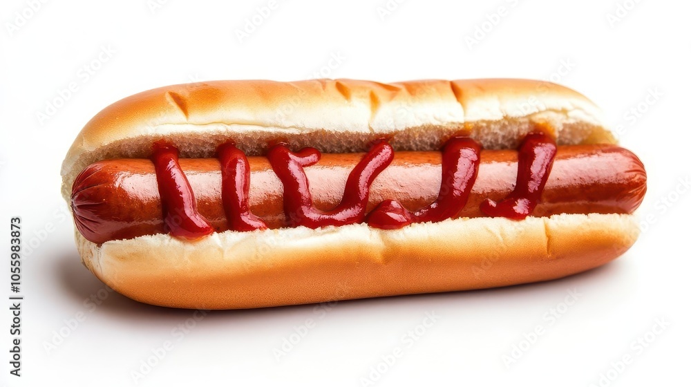 isolated hot dog on a white background, showcasing its juicy filling and fresh bun, emphasizing simplicity and deliciousness, perfect for food-related visuals isolated hot dog on a white background, showcasing its juicy filling and fresh bun, emphasizing simplicity and deliciousness, perfect for food-related visuals