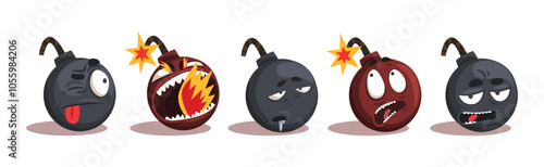 Bomb Funny Characters with Different Emotion Vector Set