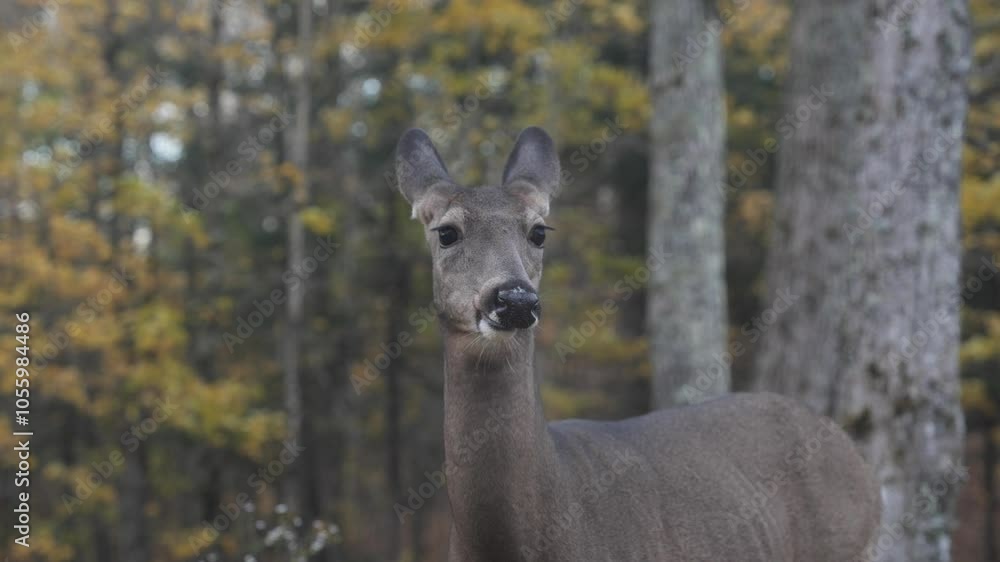 Beautiful Close-Up of Deer in Natural Habitat Wildlife Stock Video. Captivating close-up footage of a graceful deer in its natural habitat, highlighting its delicate features and calm demeanor