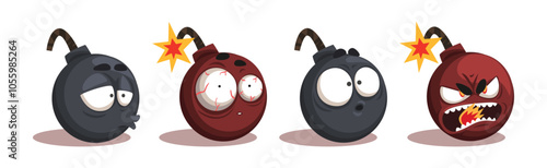 Bomb Funny Characters with Different Emotion Vector Set