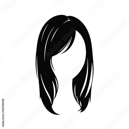 a black and white silhouette of a woman's head. The woman has long, straight hair that is styled in a way that falls over her shoulders