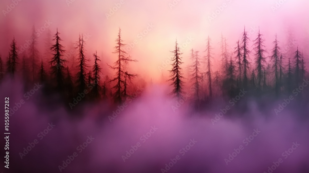 A hauntingly beautiful forest silhouette stands tall amid a dreamy mist, showcasing the enchanting interplay of shadows and soft glowing light in a tranquil setting. A hauntingly beautiful forest silhouette stands tall amid a dreamy mist, showcasing the enchanting interplay of shadows and soft glowing light in a tranquil setting.