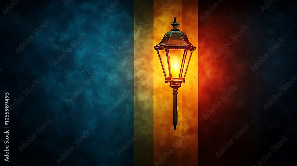 Glowing Lantern Illuminates Colorful Background Glowing Lantern Illuminates Colorful Background