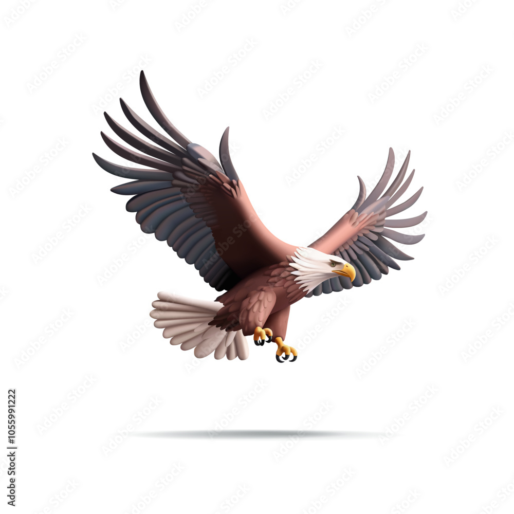 Bald eagle, 3D. Realistic nature of American bird of prey, hunting, flying. A symbol of strength, freedom. Vector illustration. Bald eagle, 3D. Realistic nature of American bird of prey, hunting, flying. A symbol of strength, freedom. Vector illustration.