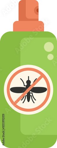 Green mosquito repellent spray bottle protecting from insects with a red stop sign