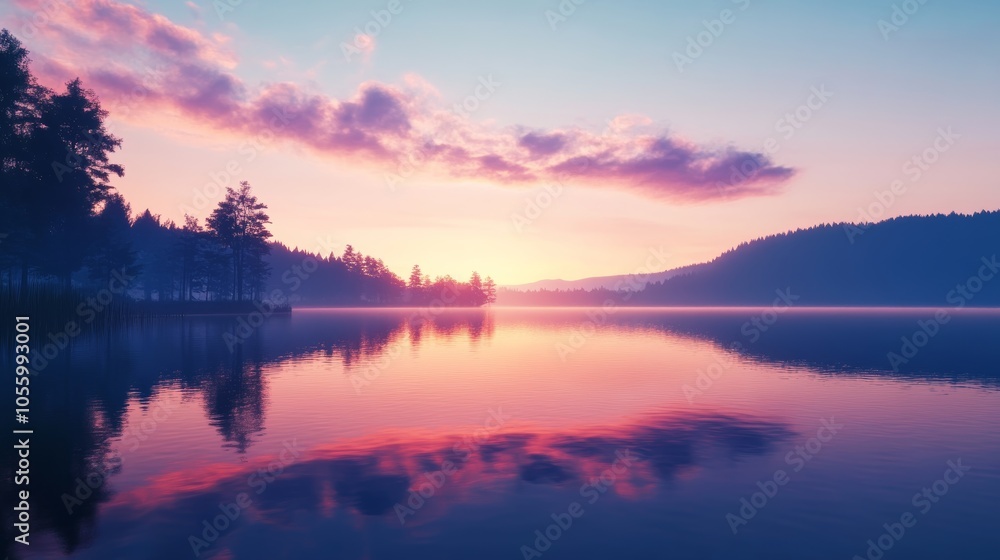 Still Lake with Dawn Colors in Calm Atmosphere Still Lake with Dawn Colors in Calm Atmosphere