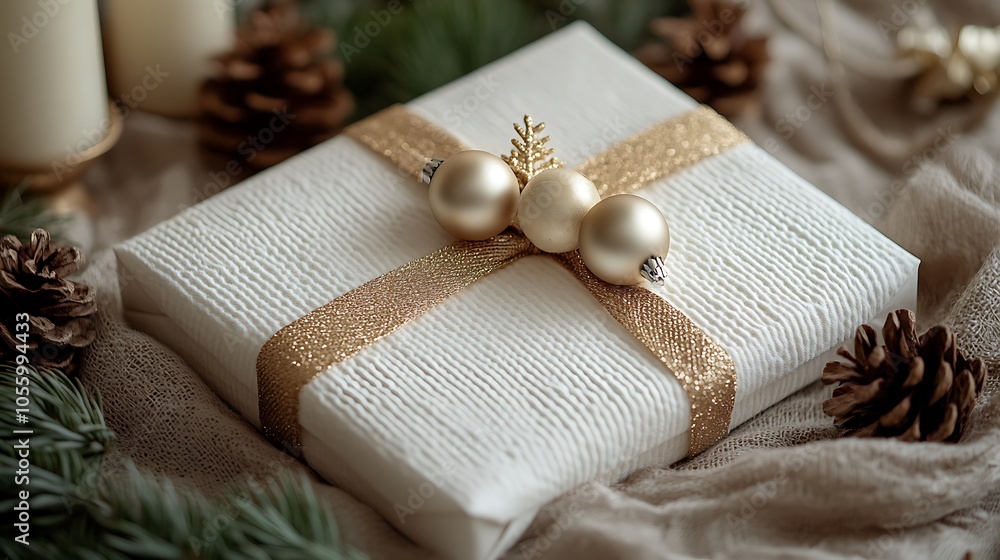 Realistic holiday card with textured cotton background and shiny accents blending festive charm with a warm tactile feel Realistic holiday card with textured cotton background and shiny accents blending festive charm with a warm tactile feel