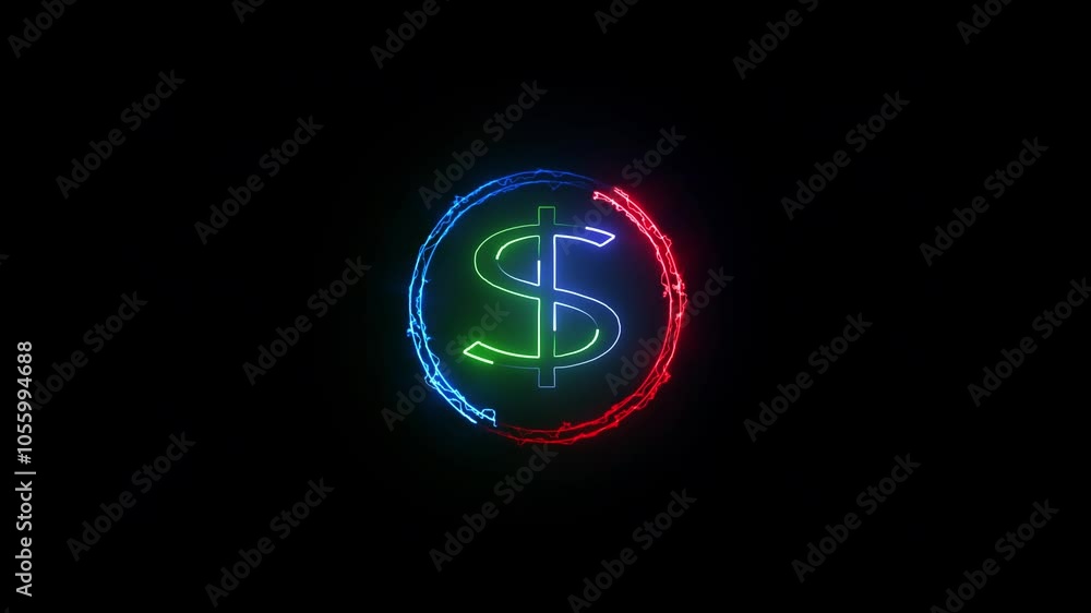 Glowing neon dollar sign saber animation on black background. Dollar icon 4K animation video. Glowing neon dollar sign saber animation on black background. Dollar icon 4K animation video.