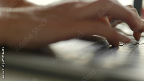 Wallpaper Mural Business woman using trackpad and keyboard on unbranded laptop Torontodigital.ca