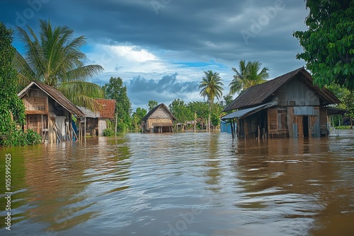 Stunning photography of a flooded village amidst the lowlands of a majestic river