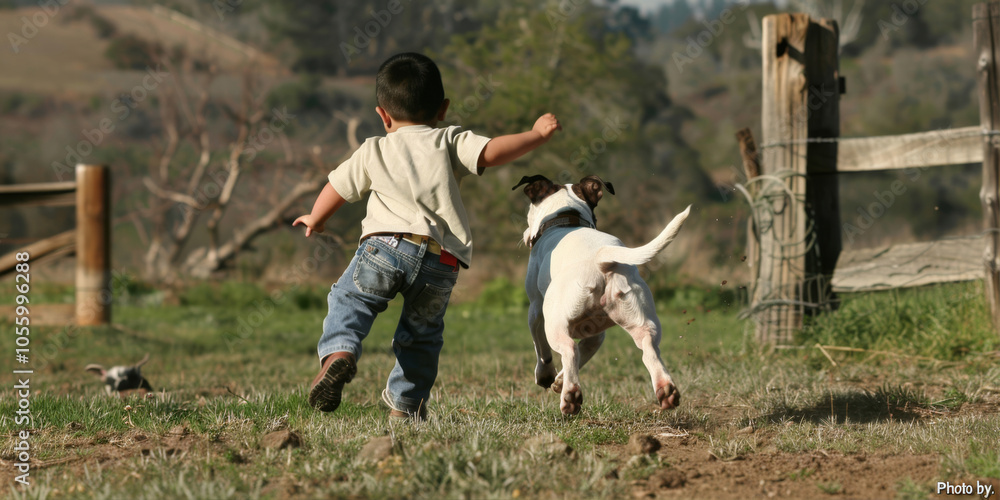 Obraz premium child playing with his dog