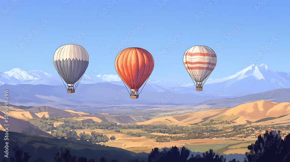 Fototapeta premium Colorful Hot Air Balloons Over a Scenic Landscape