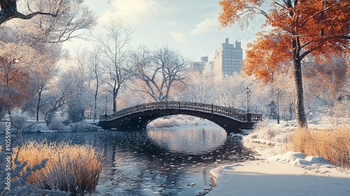 The Gapstow Bridge in Early Morning After a Snowfall photo