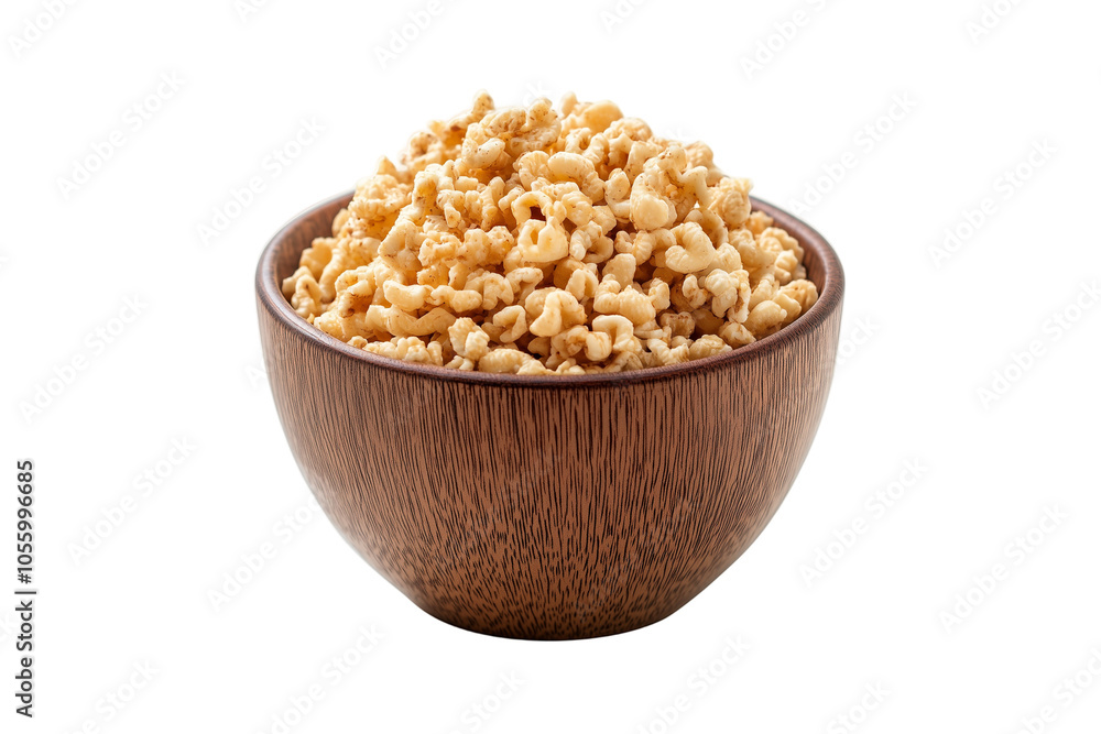 Crispy Puffed Rice Cereal in a Wooden Bowl Crispy Puffed Rice Cereal in a Wooden Bowl