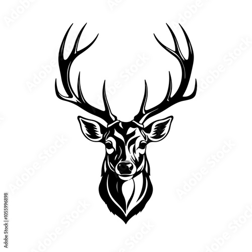 Deer head silhouette vector art style outline with white background.