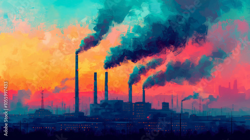 illustration of industrial pollution and its impact on the environment.